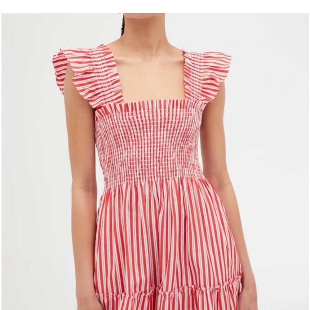 HILL HOUSE Home Ellie Nap Midi Dress in Red Stripe size medium